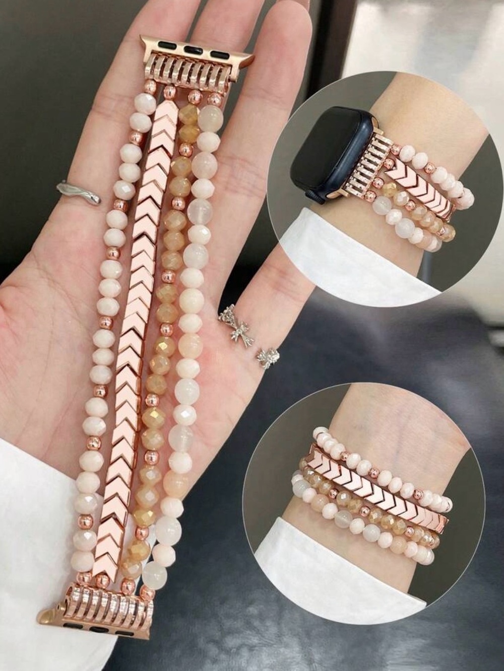 Rose Gold & Blush Stone Multi-Strand Bracelet Watch Band
